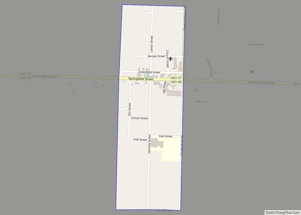Map of Avilla town, Missouri