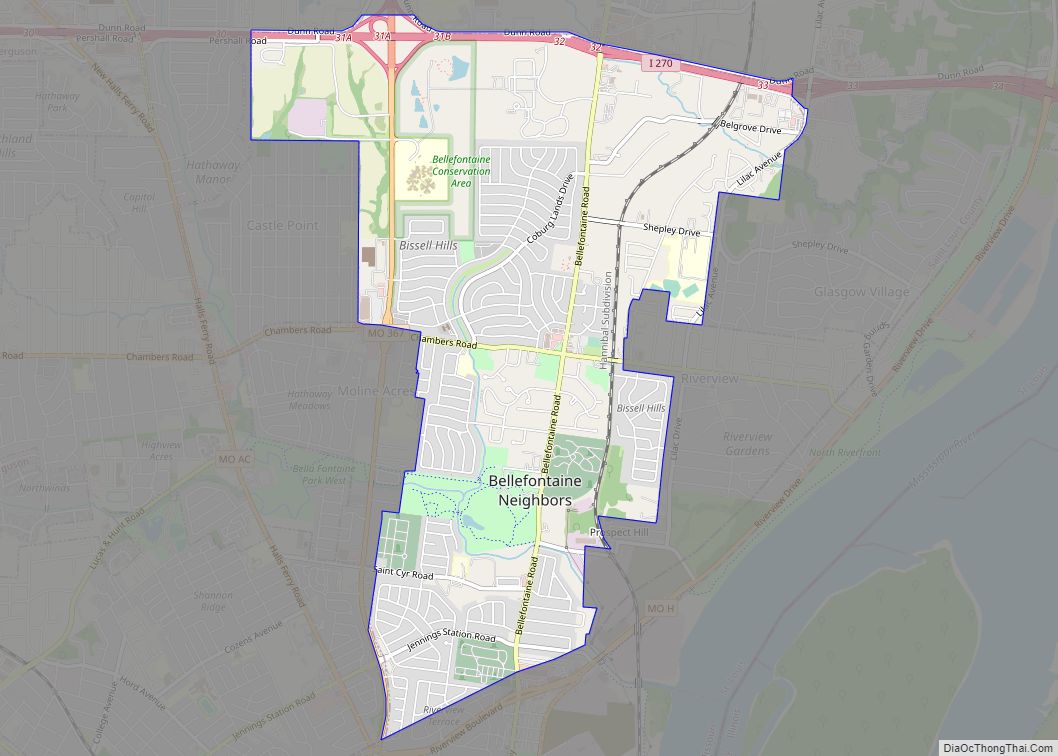 Map of Bellefontaine Neighbors city