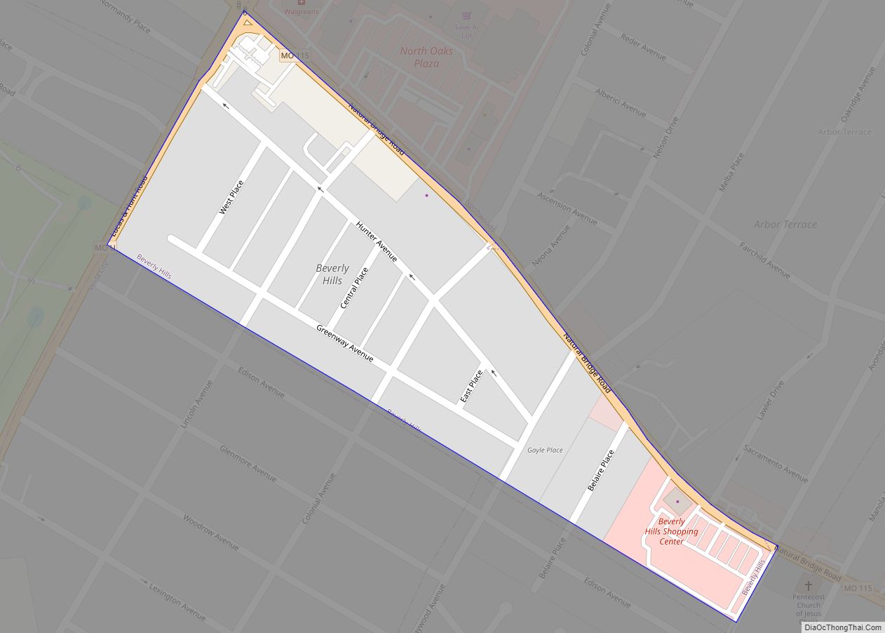 Map of Beverly Hills city, Missouri