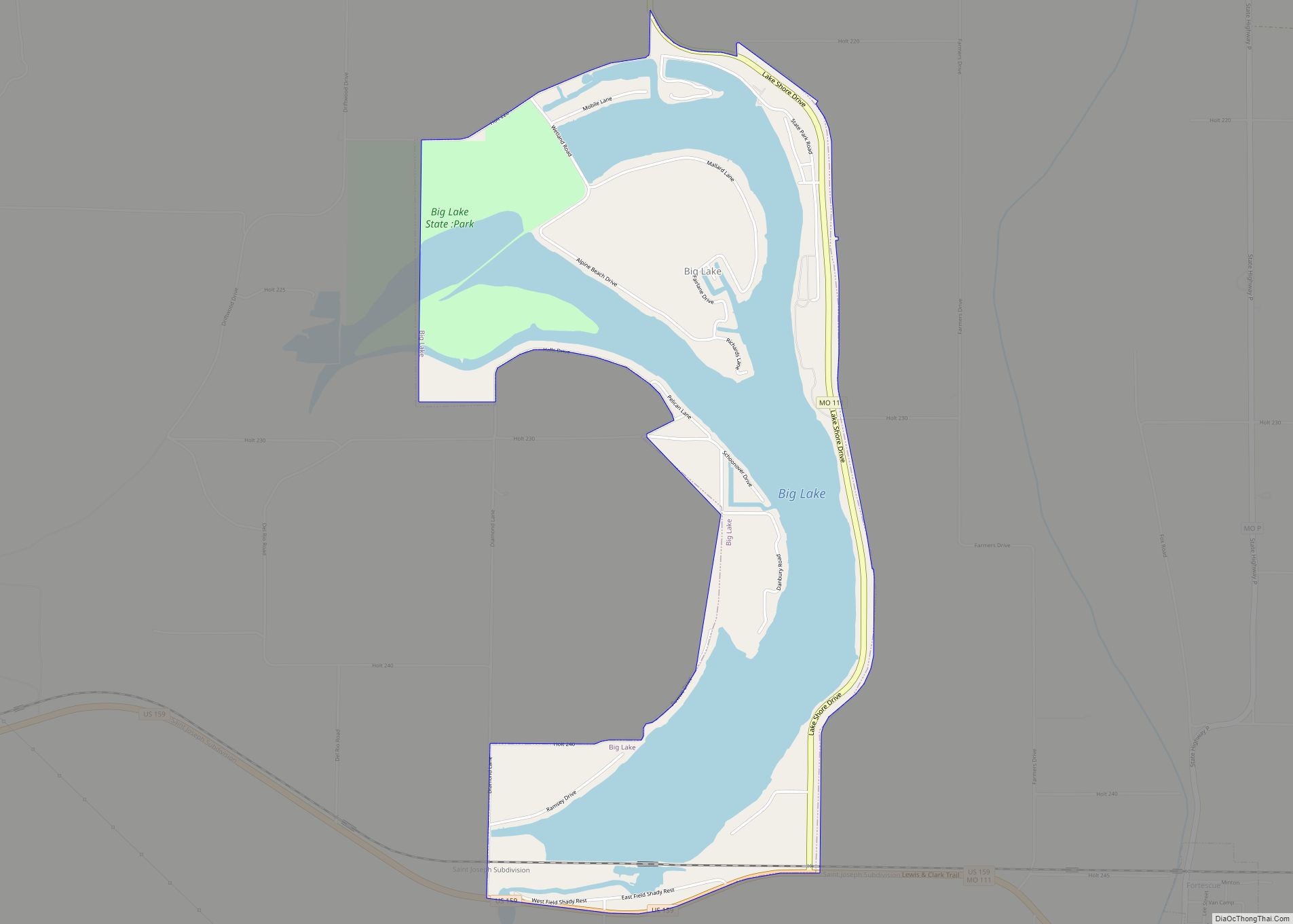 Map of Big Lake village, Missouri