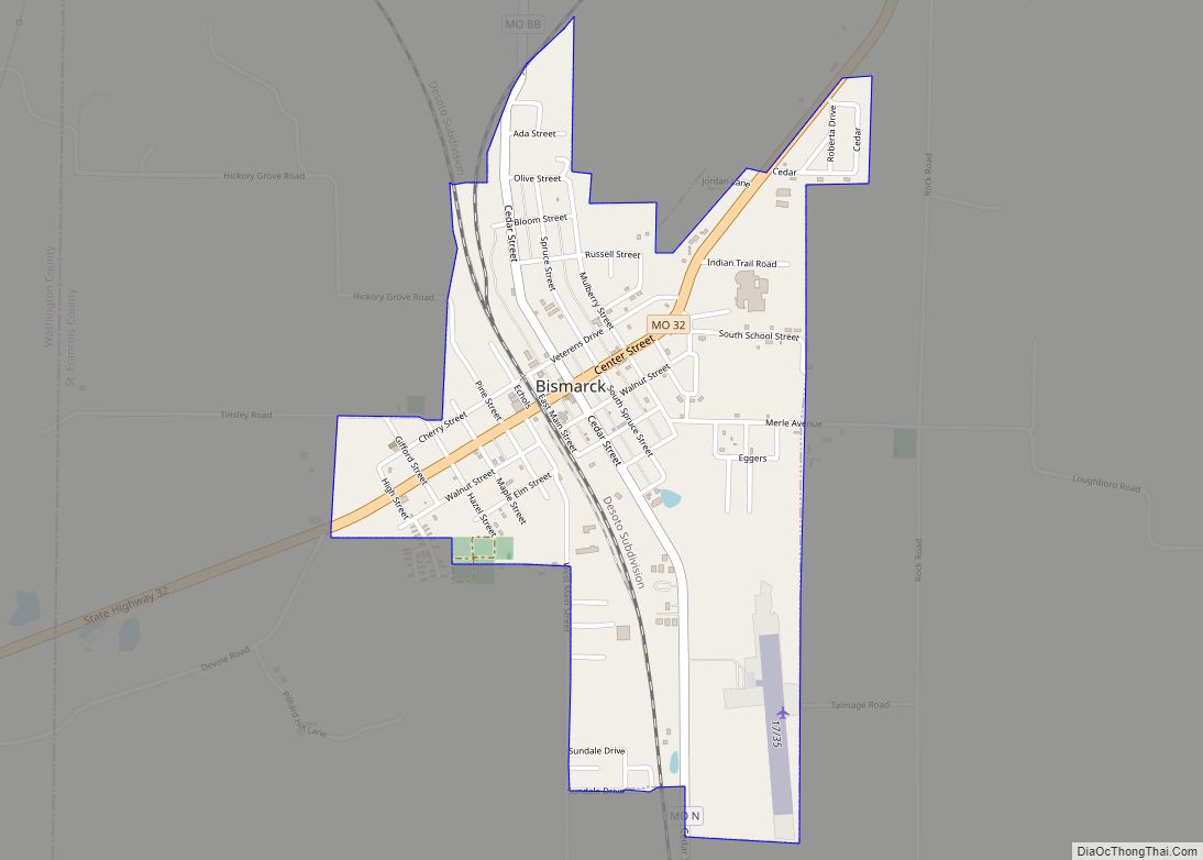 Map of Bismarck city, Missouri