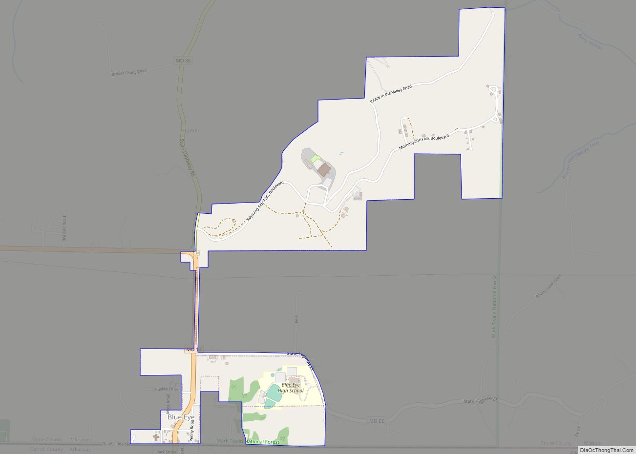 Map of Blue Eye town, Missouri