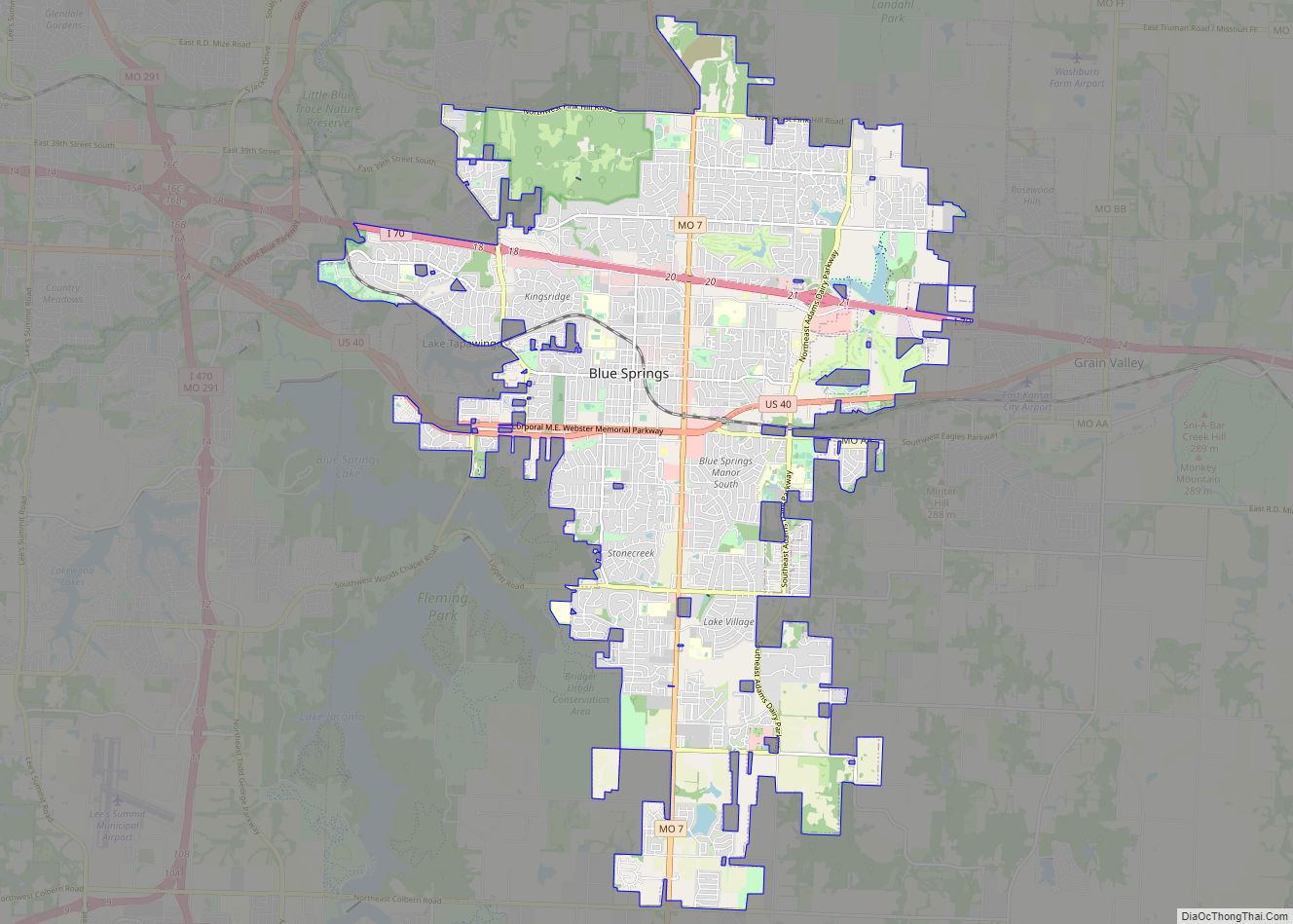 Map of Blue Springs city, Missouri