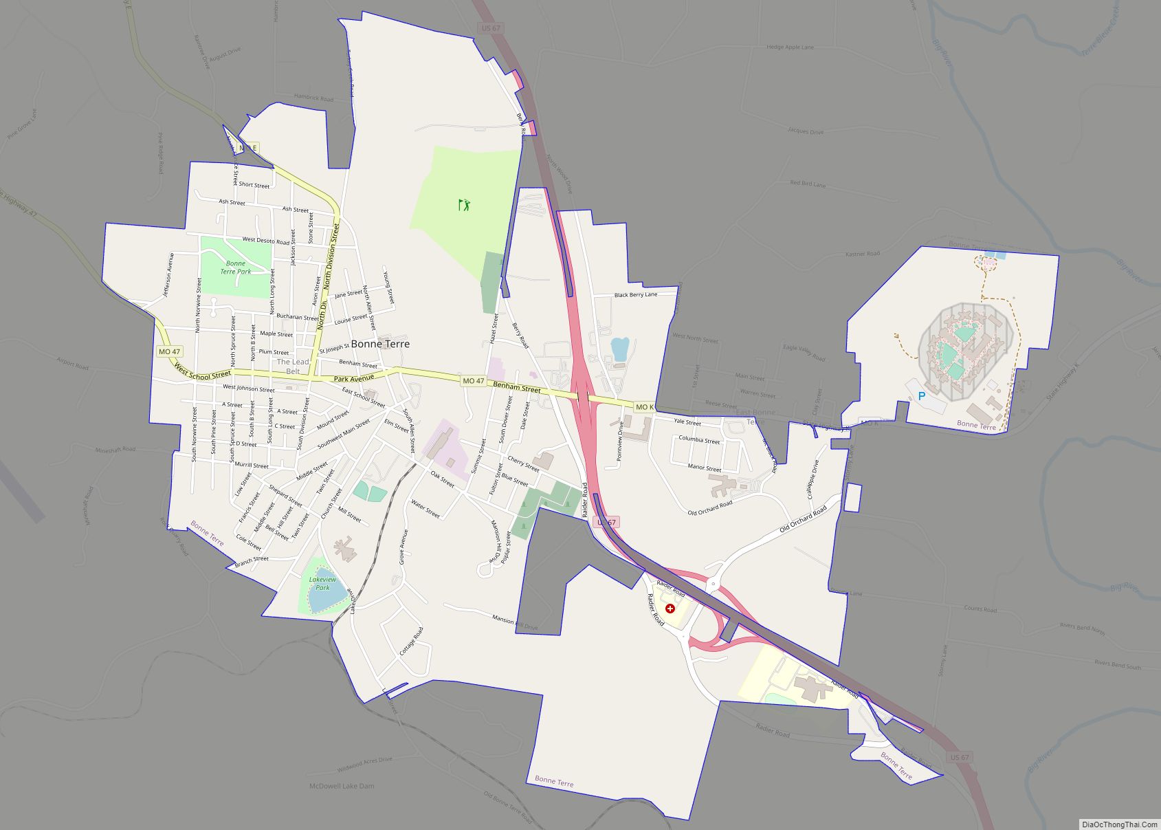 Map of Bonne Terre city
