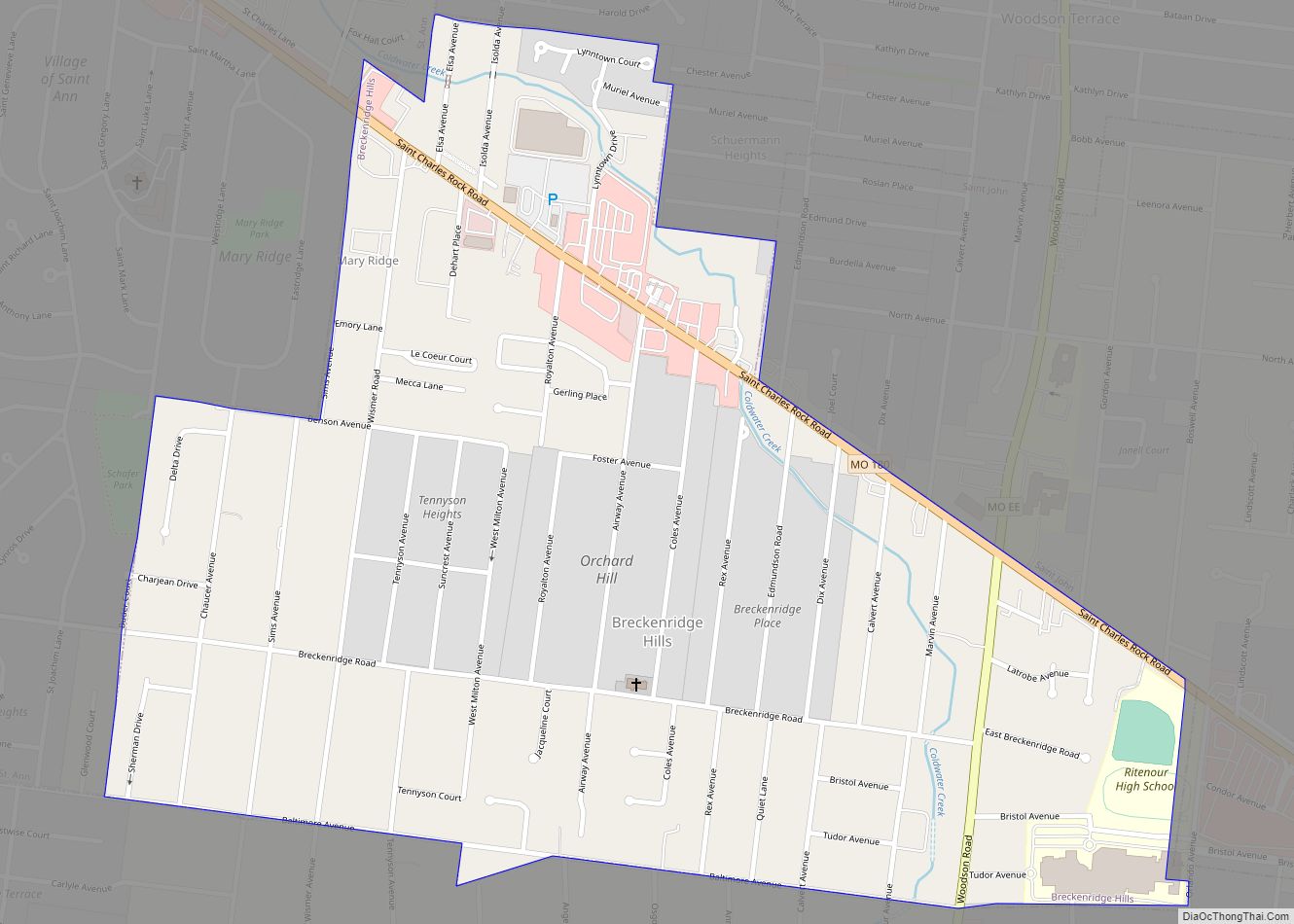 Map of Breckenridge Hills city