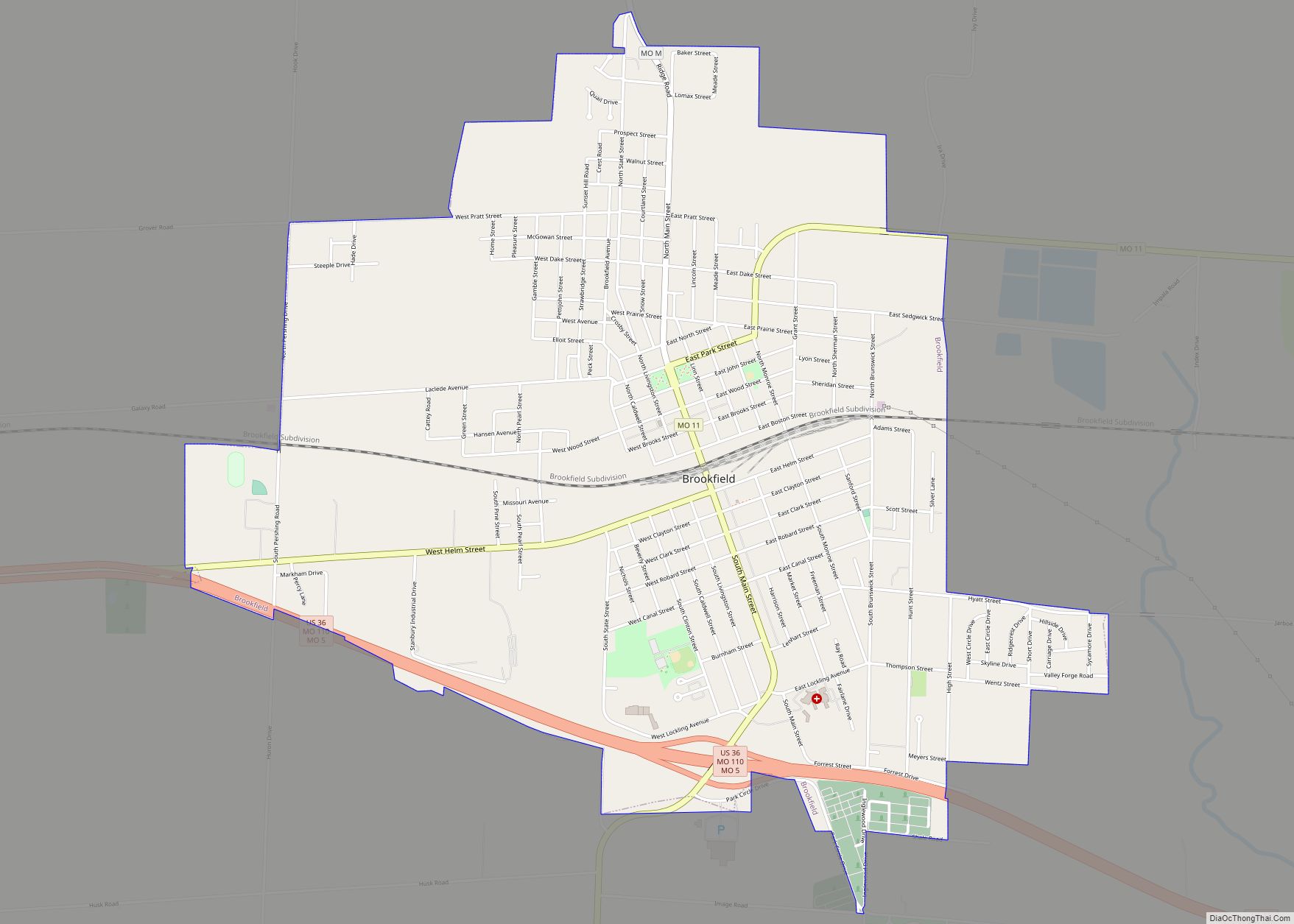 Map of Brookfield city, Missouri