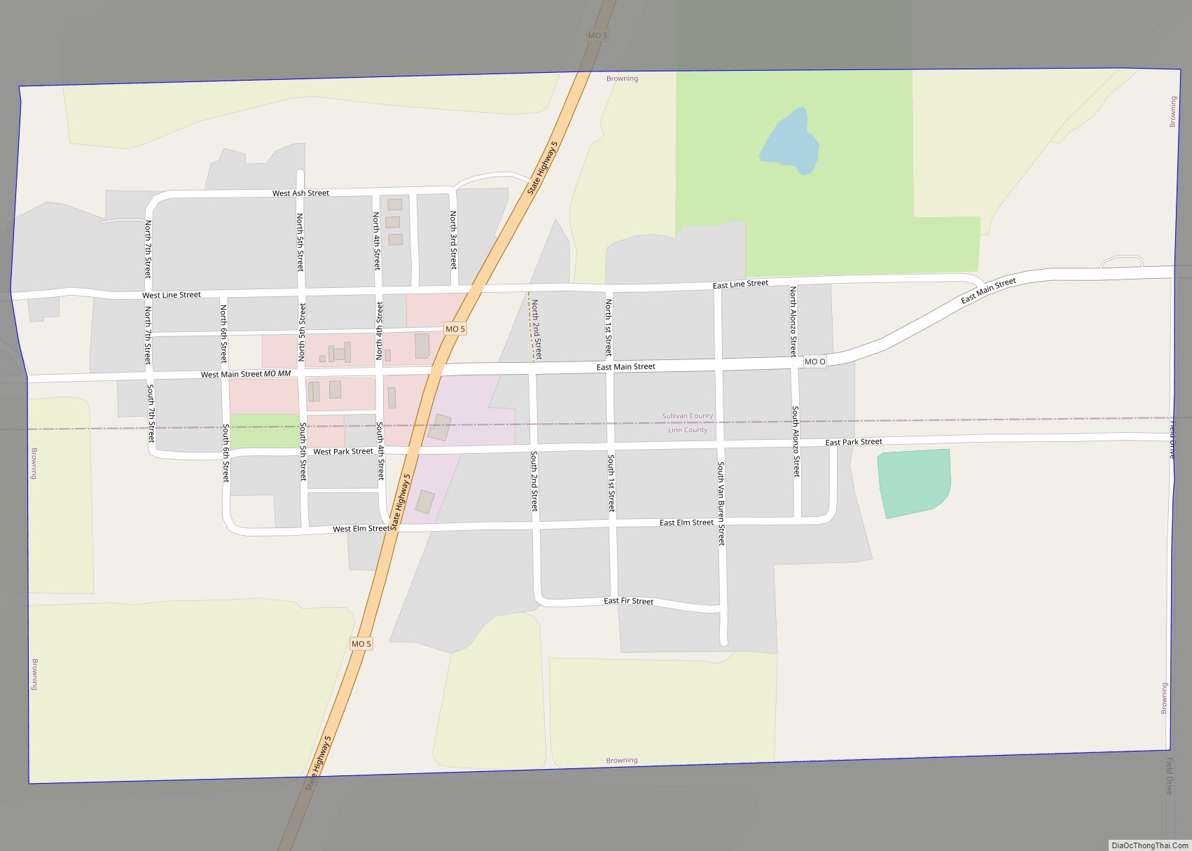 Map of Browning city, Missouri