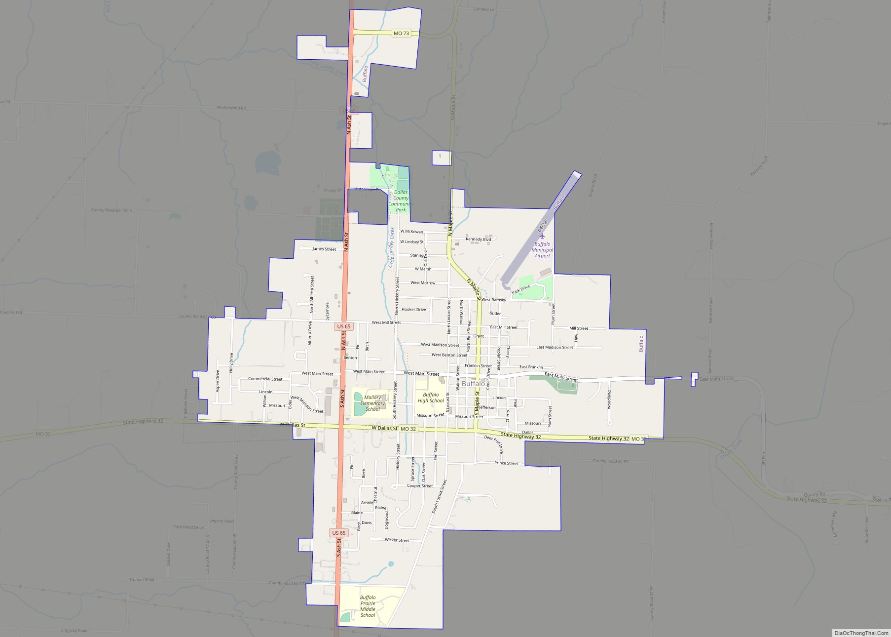 Map of Buffalo city, Missouri