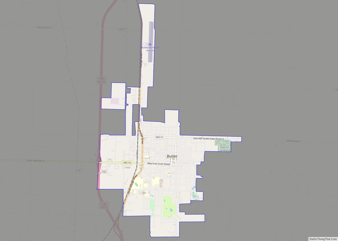 Map of Butler city, Missouri