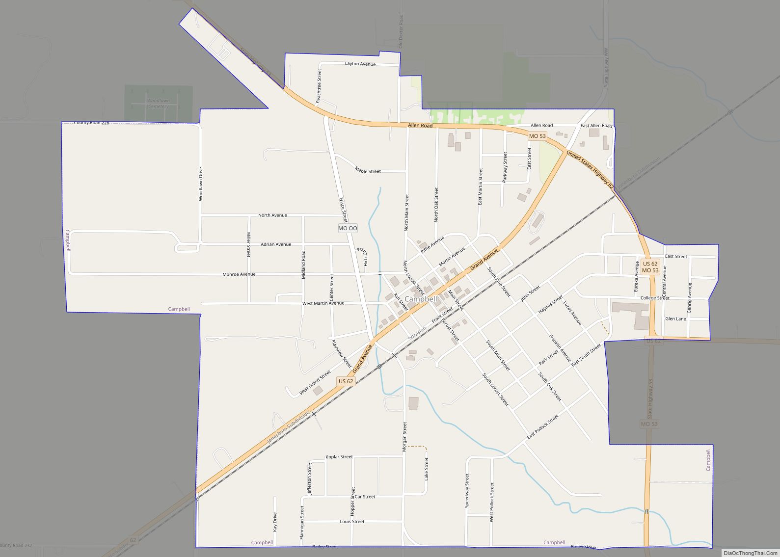 Map of Campbell city, Missouri