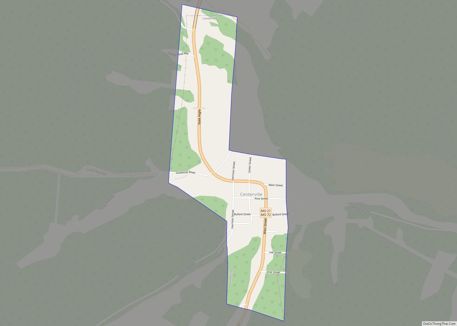 Map of Centerville city, Missouri