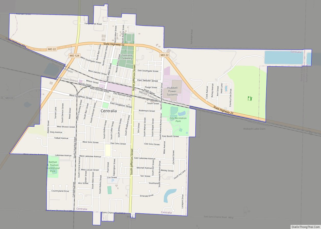 Map of Centralia city, Missouri