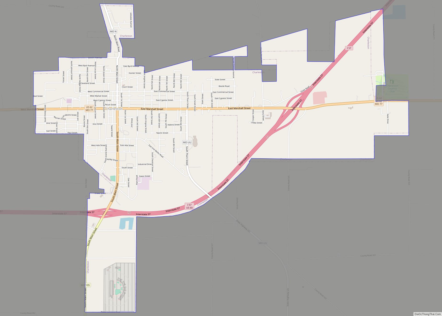 Map of Charleston city, Missouri