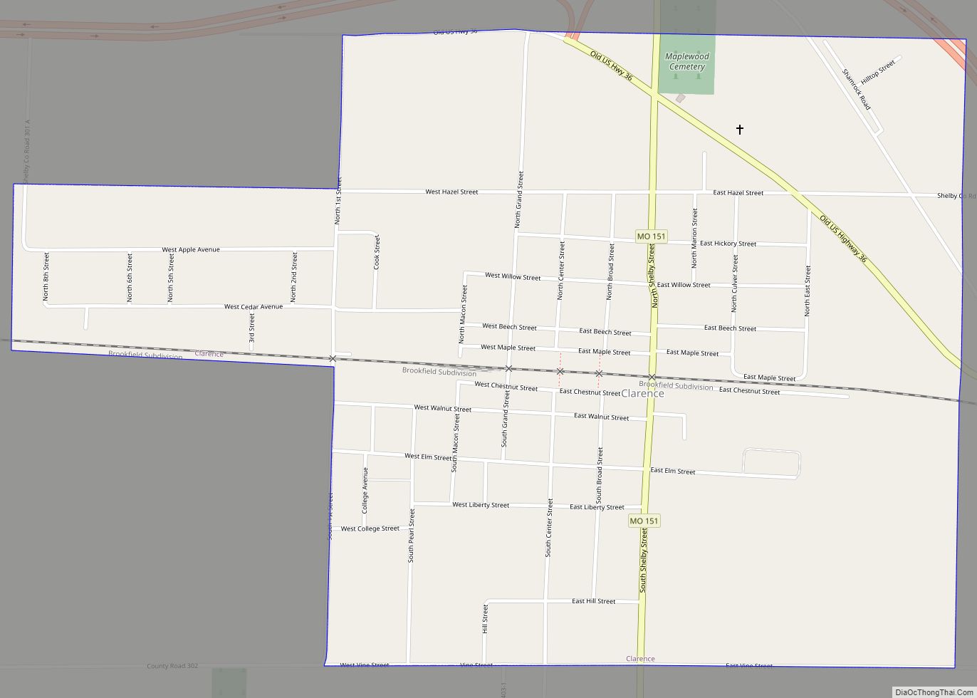 Map of Clarence city, Missouri