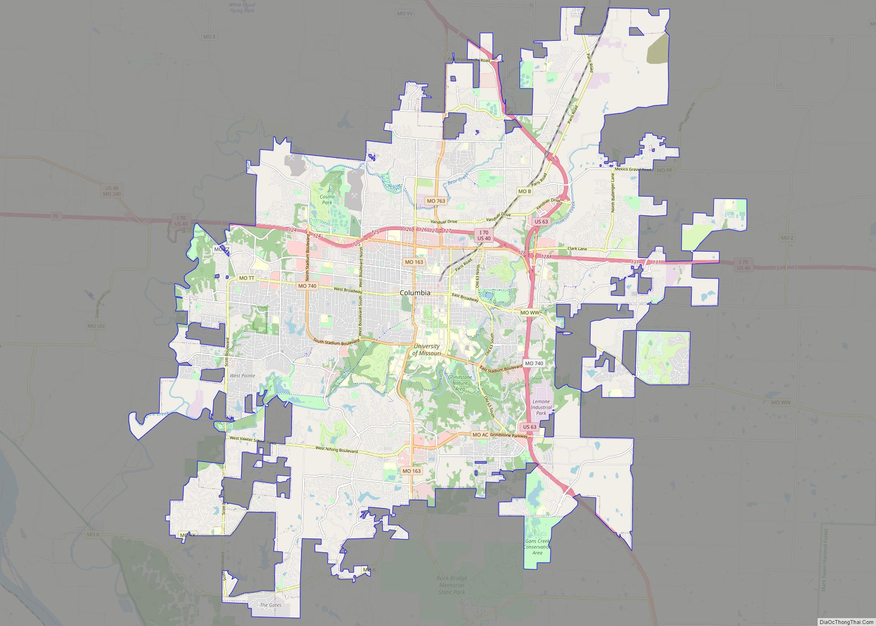 Map of Columbia city, Missouri