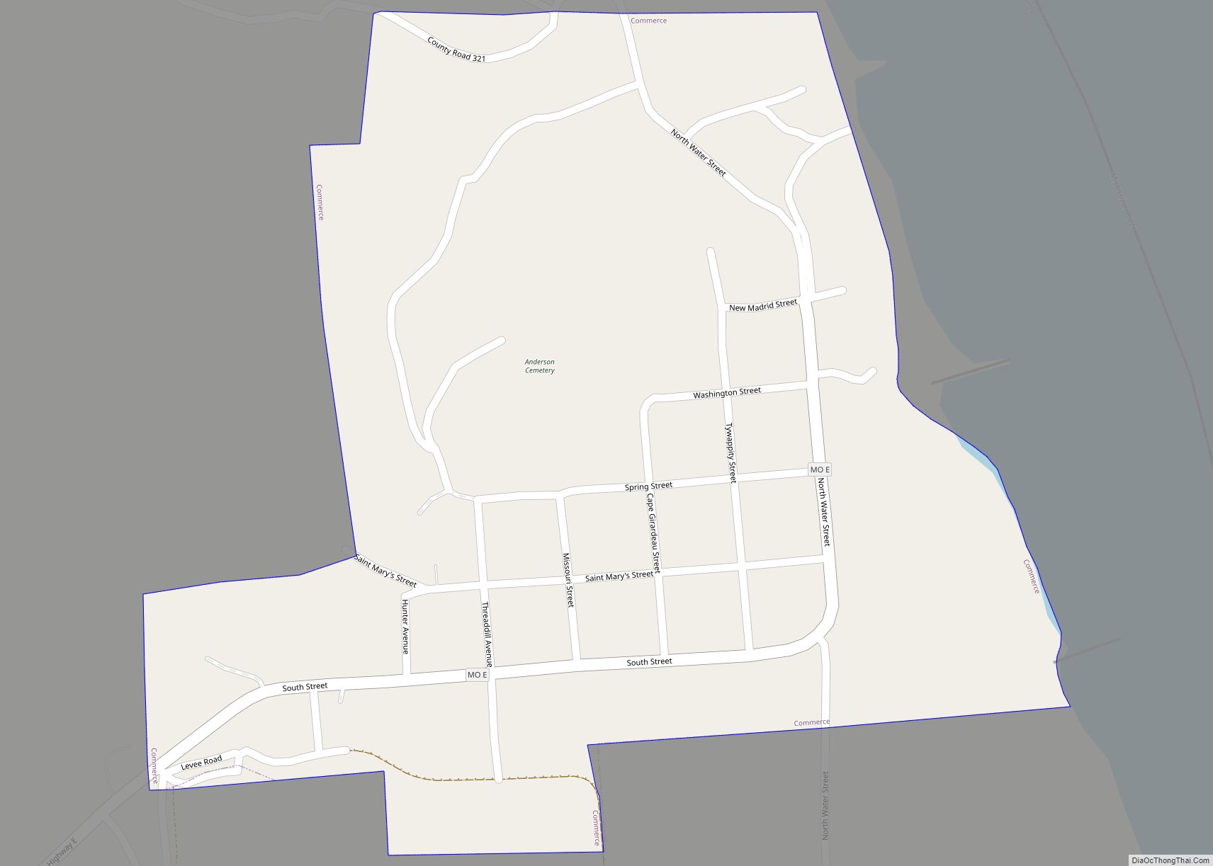 Map of Commerce village, Missouri