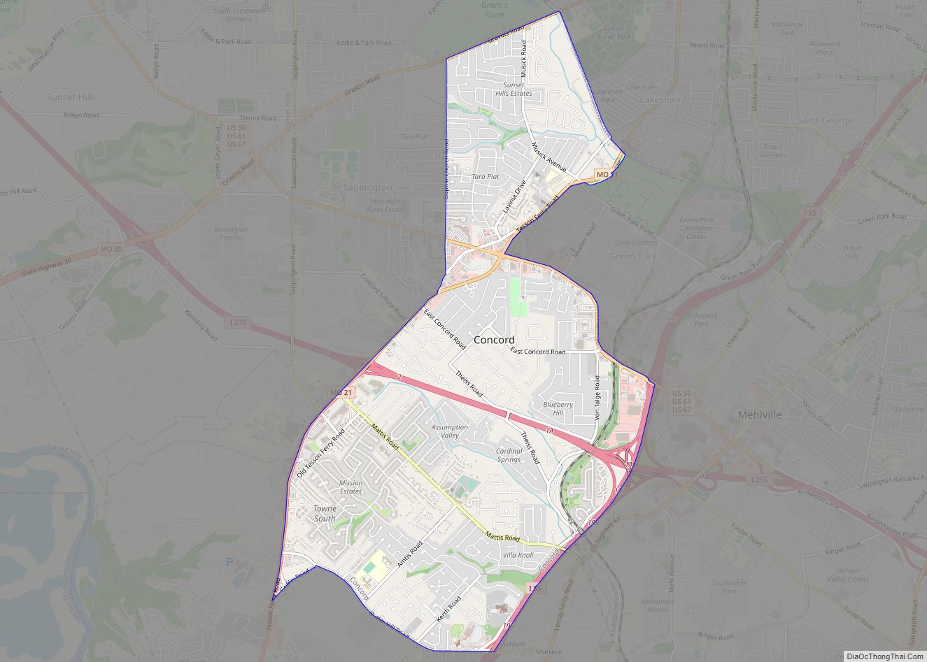 Map of Concord CDP, Missouri
