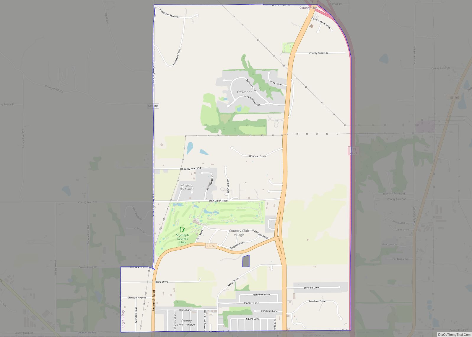 Map of Country Club village, Missouri