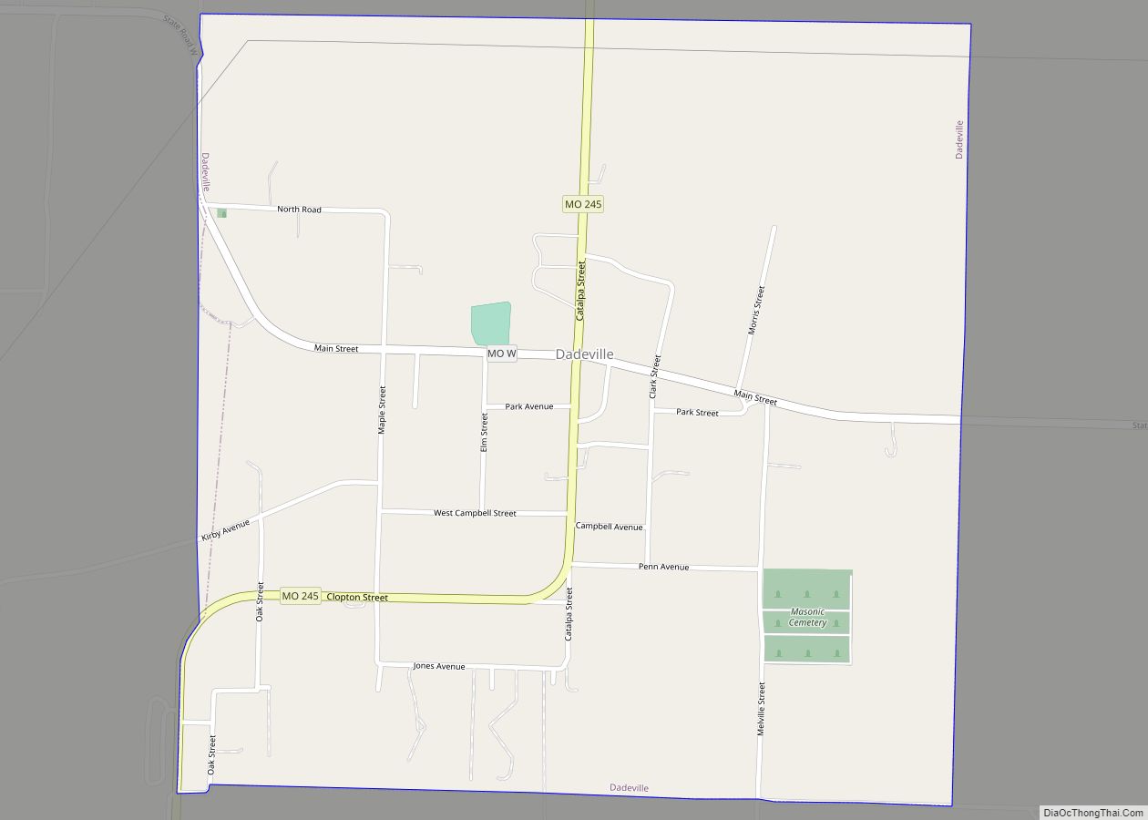 Map of Dadeville village, Missouri