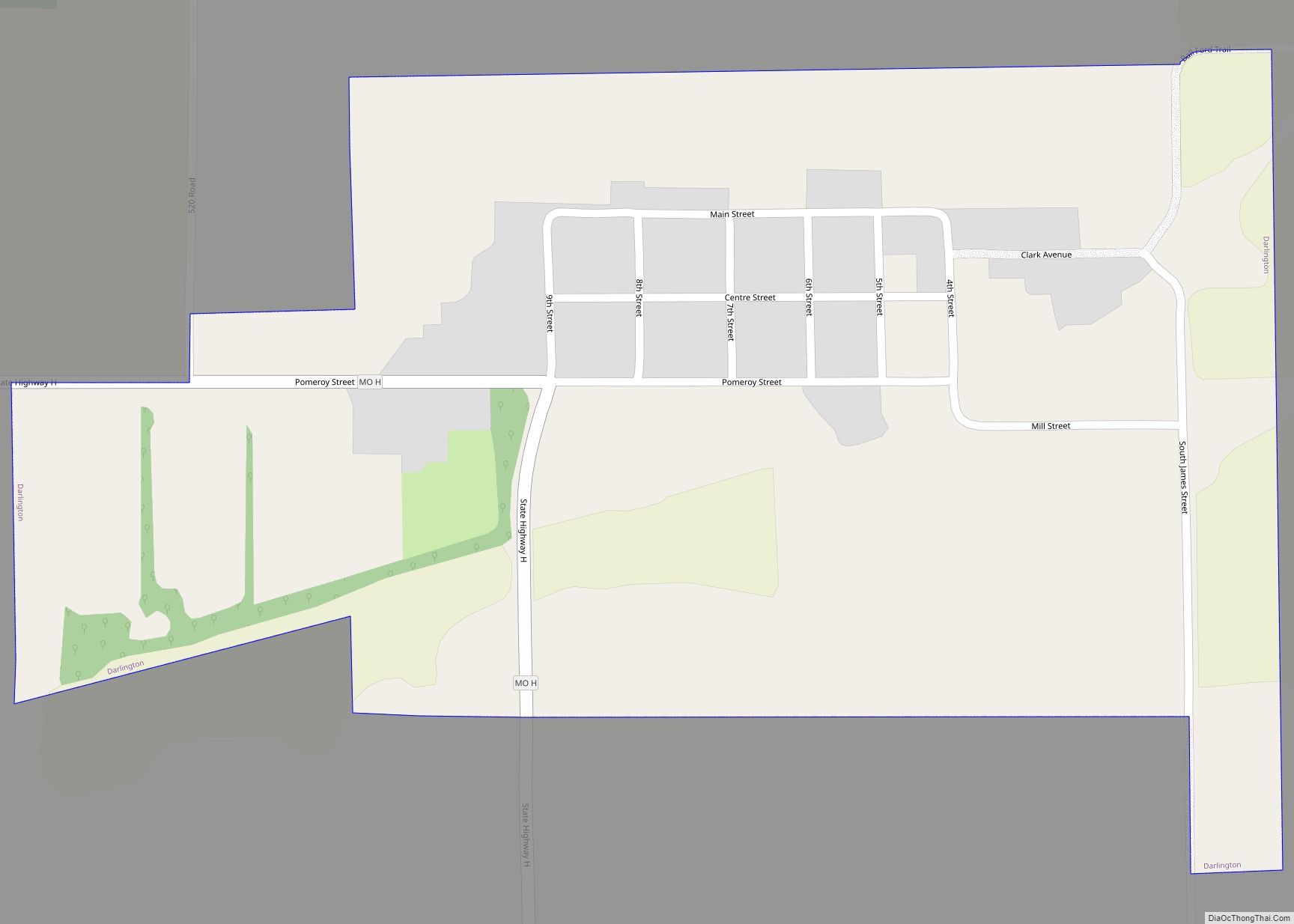 Map of Darlington village, Missouri