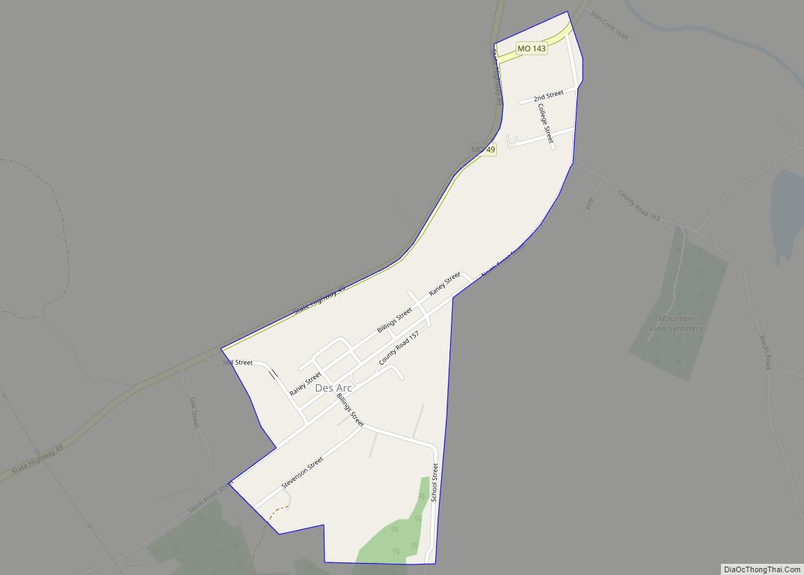 Map of Des Arc village, Missouri