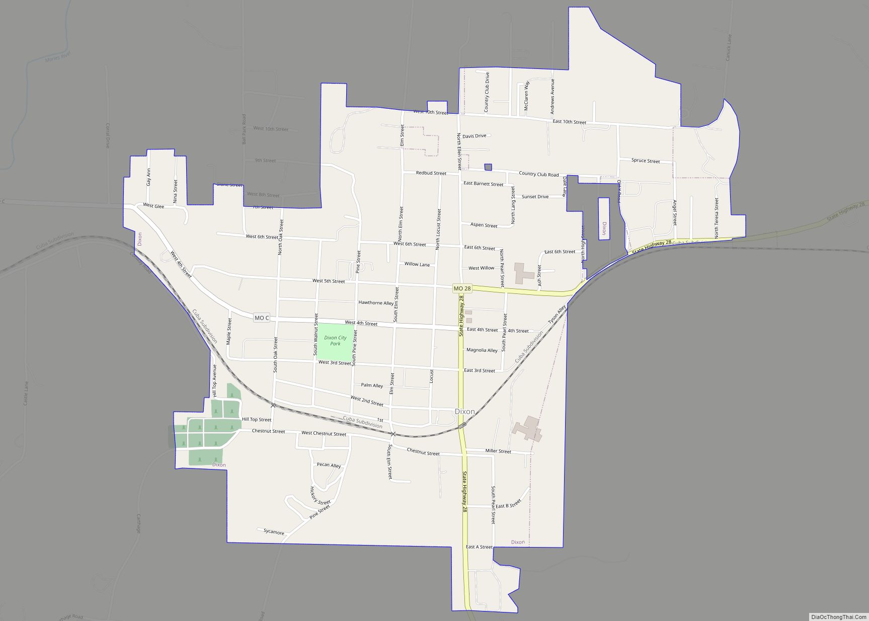 Map of Dixon city, Missouri