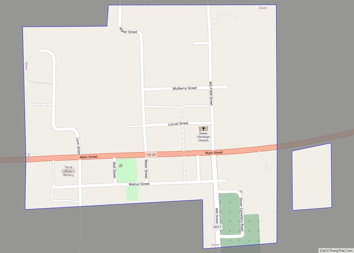 Map of Dover town, Missouri