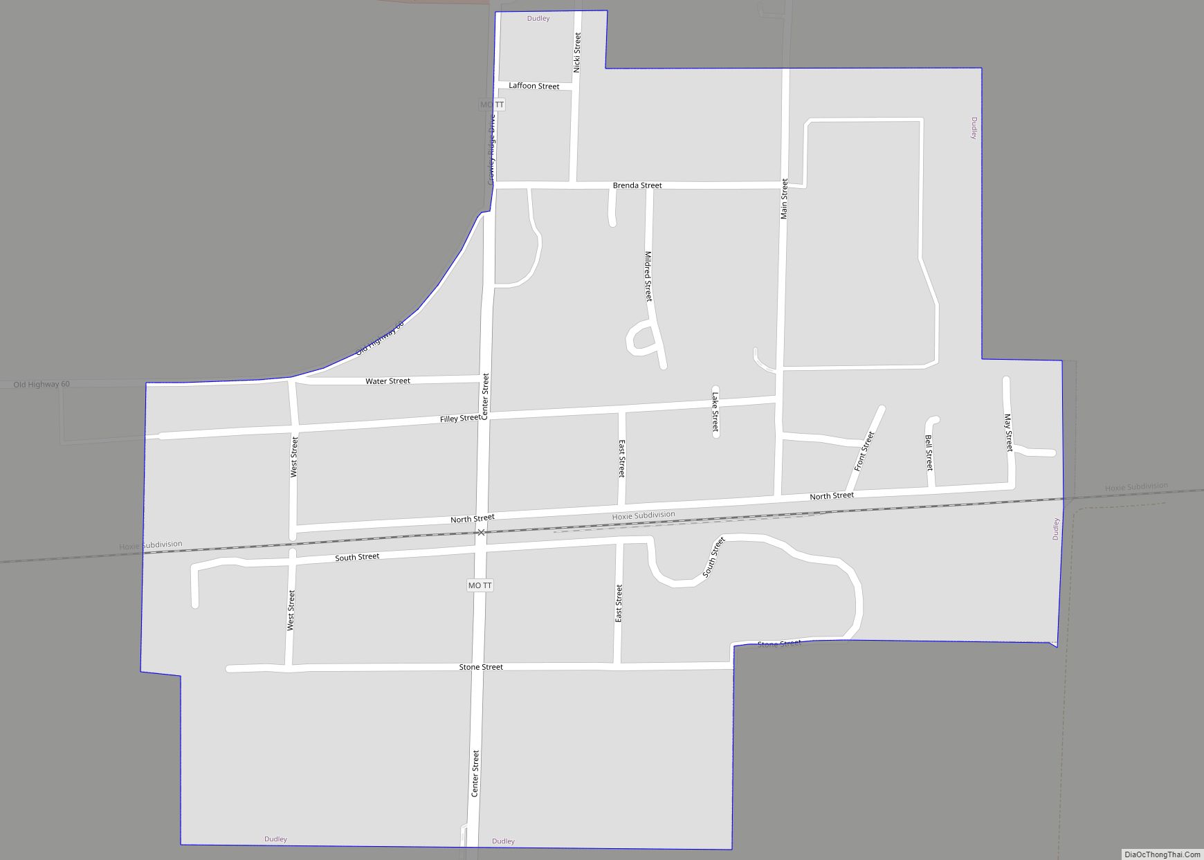 Map of Dudley city, Missouri