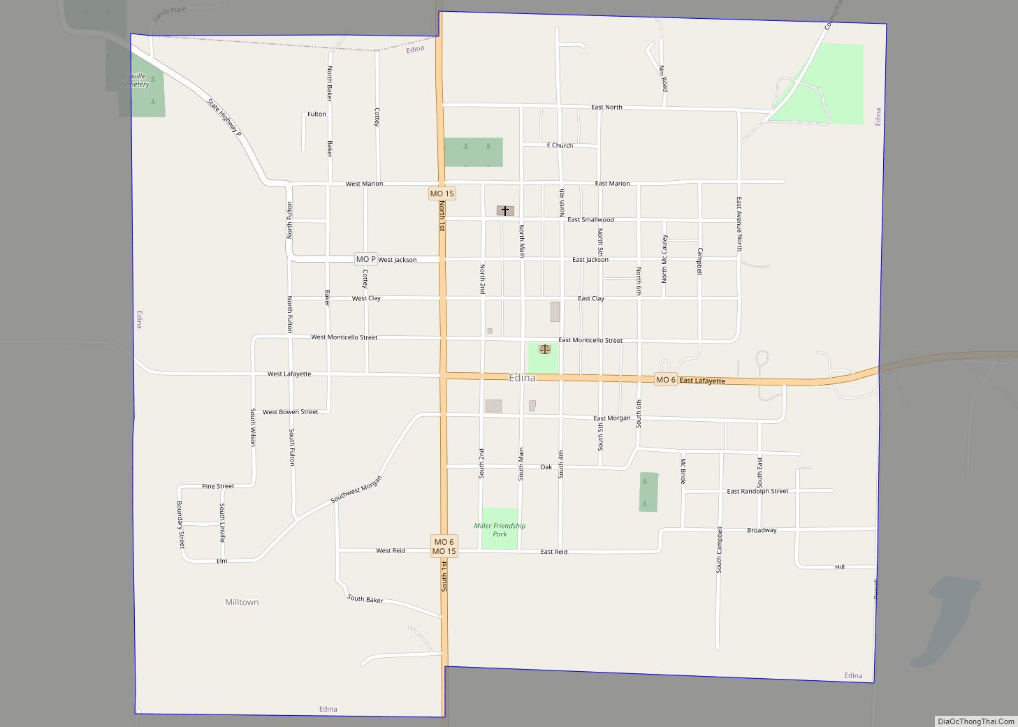 Map of Edina city, Missouri
