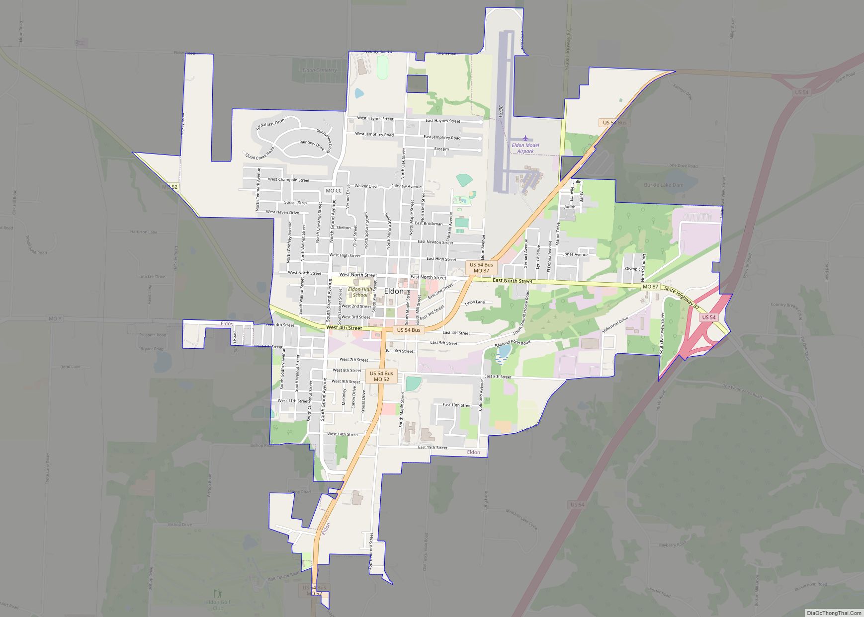 Map of Eldon city, Missouri