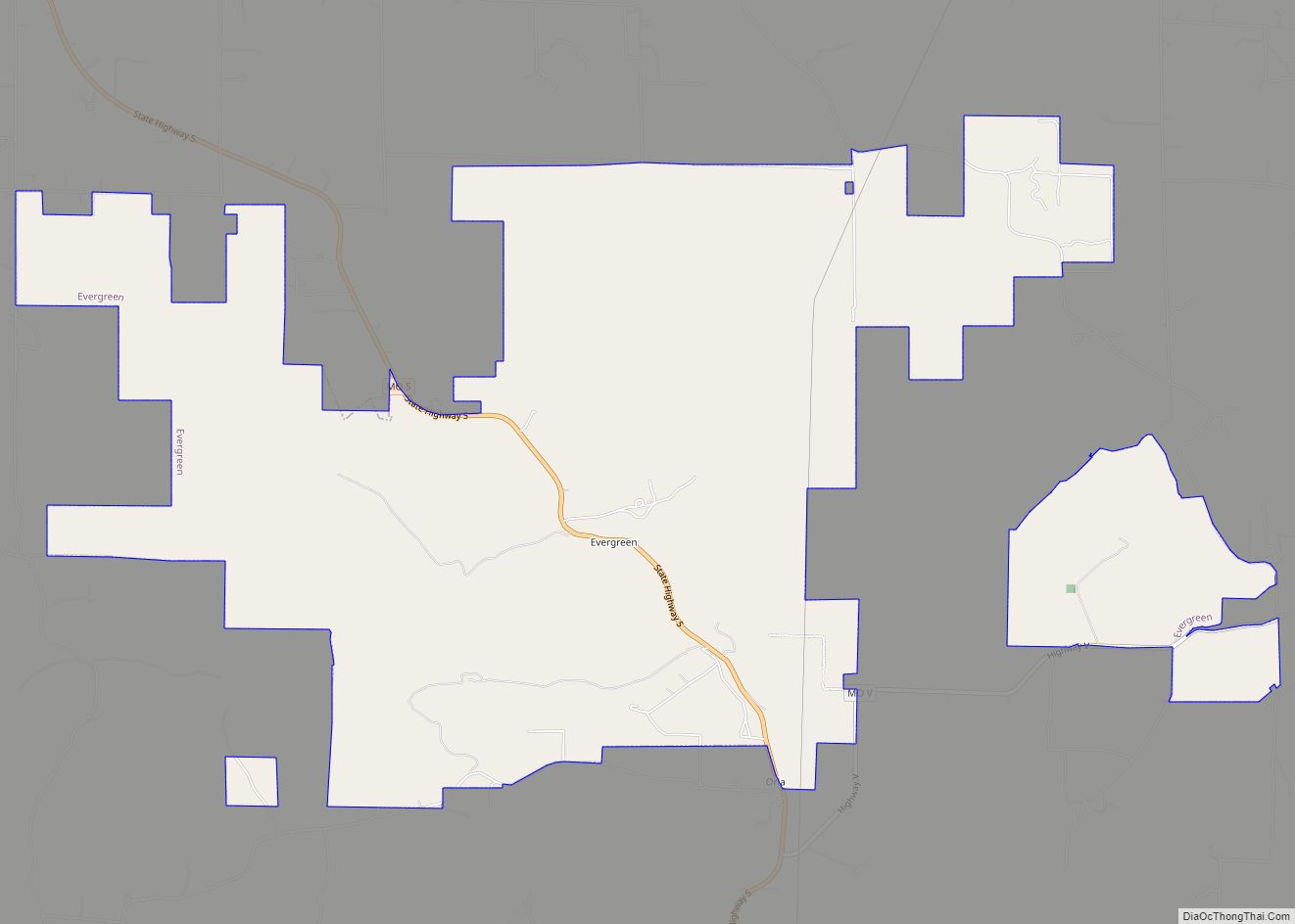Map of Evergreen village, Missouri