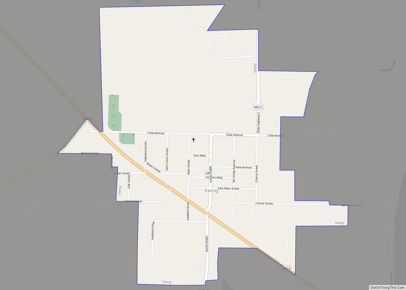 Map of Ewing city, Missouri