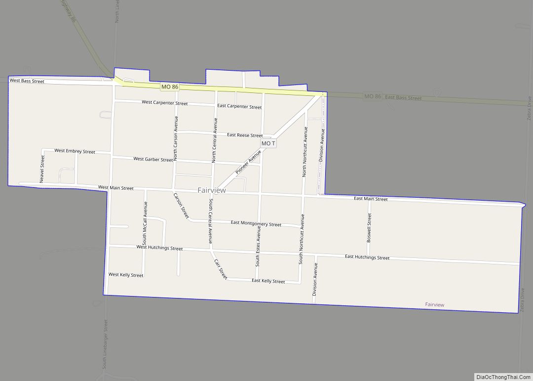 Map of Fairview town, Missouri