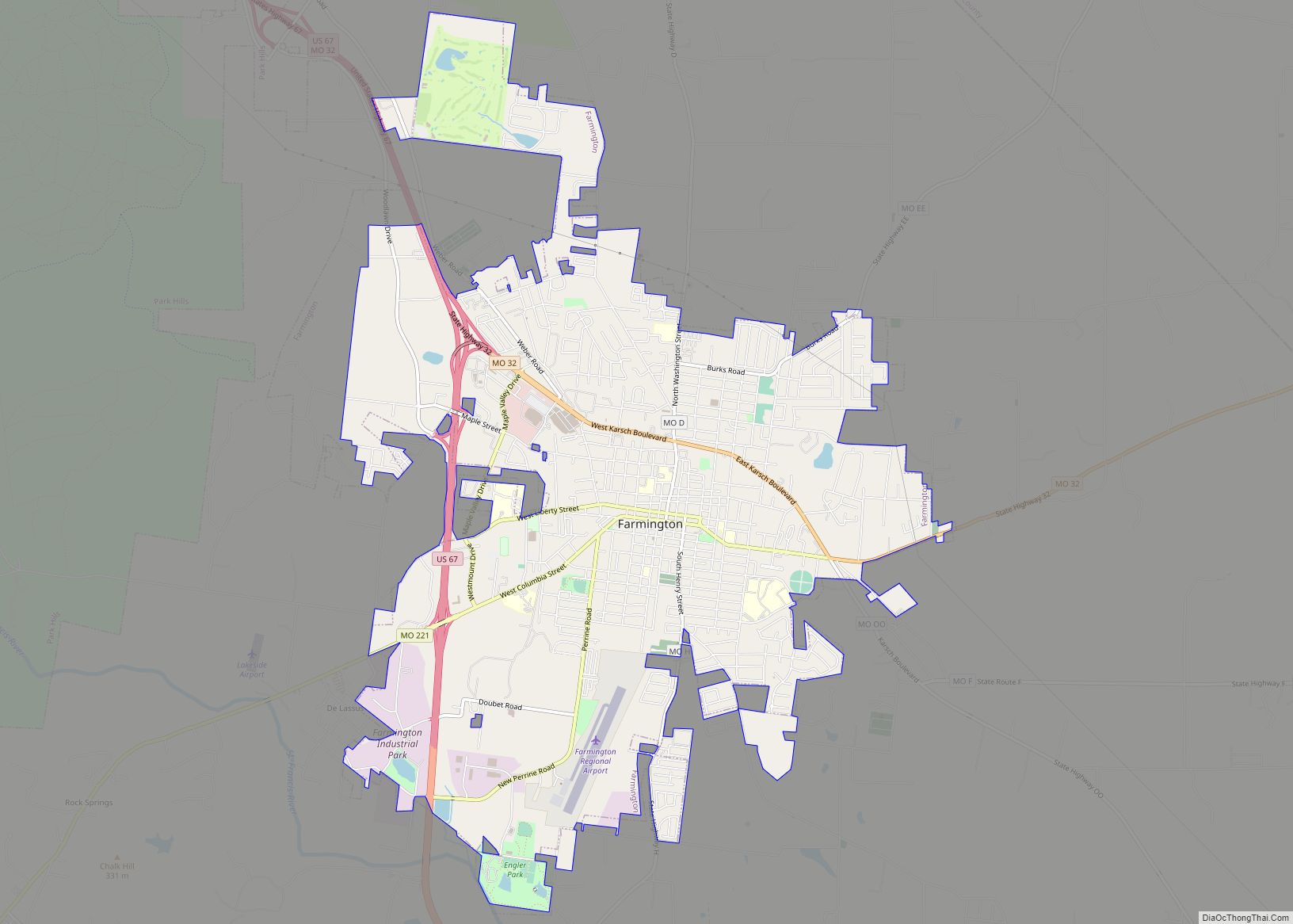 Map of Farmington city, Missouri