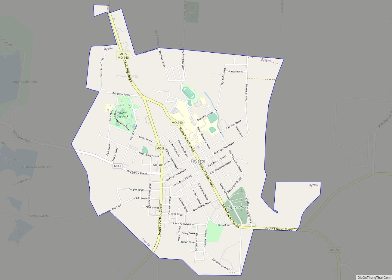 Map of Fayette city, Missouri