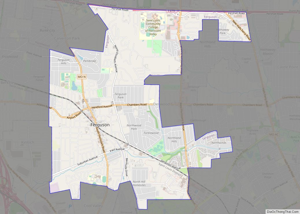 Map of Ferguson city, Missouri