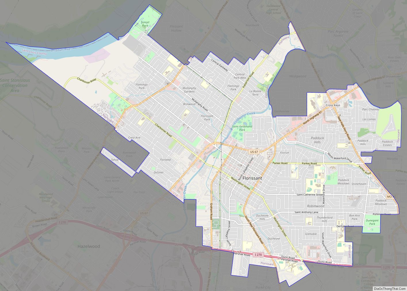 Map of Florissant city, Missouri