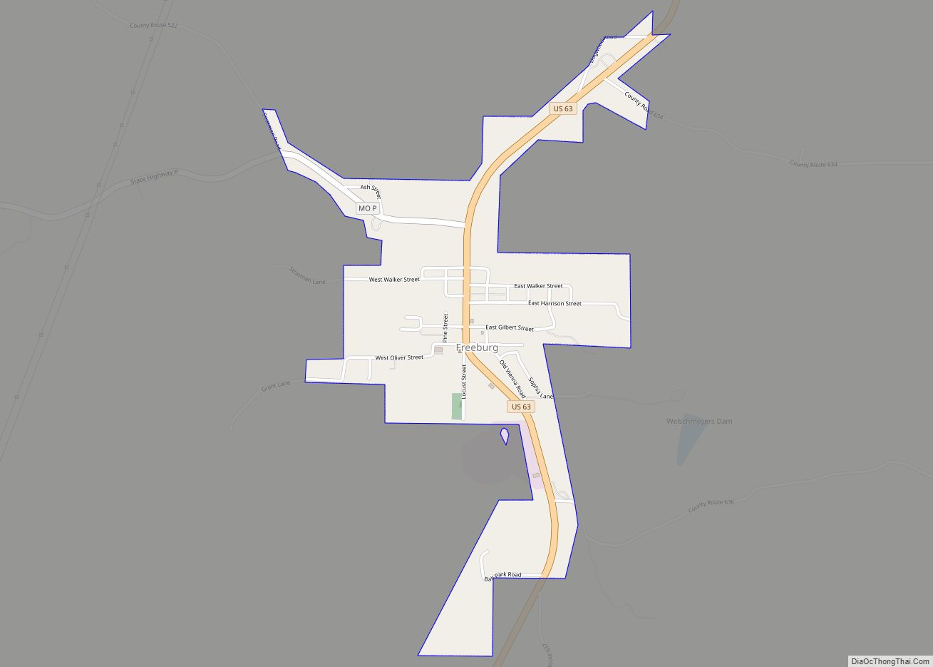 Map of Freeburg village, Missouri