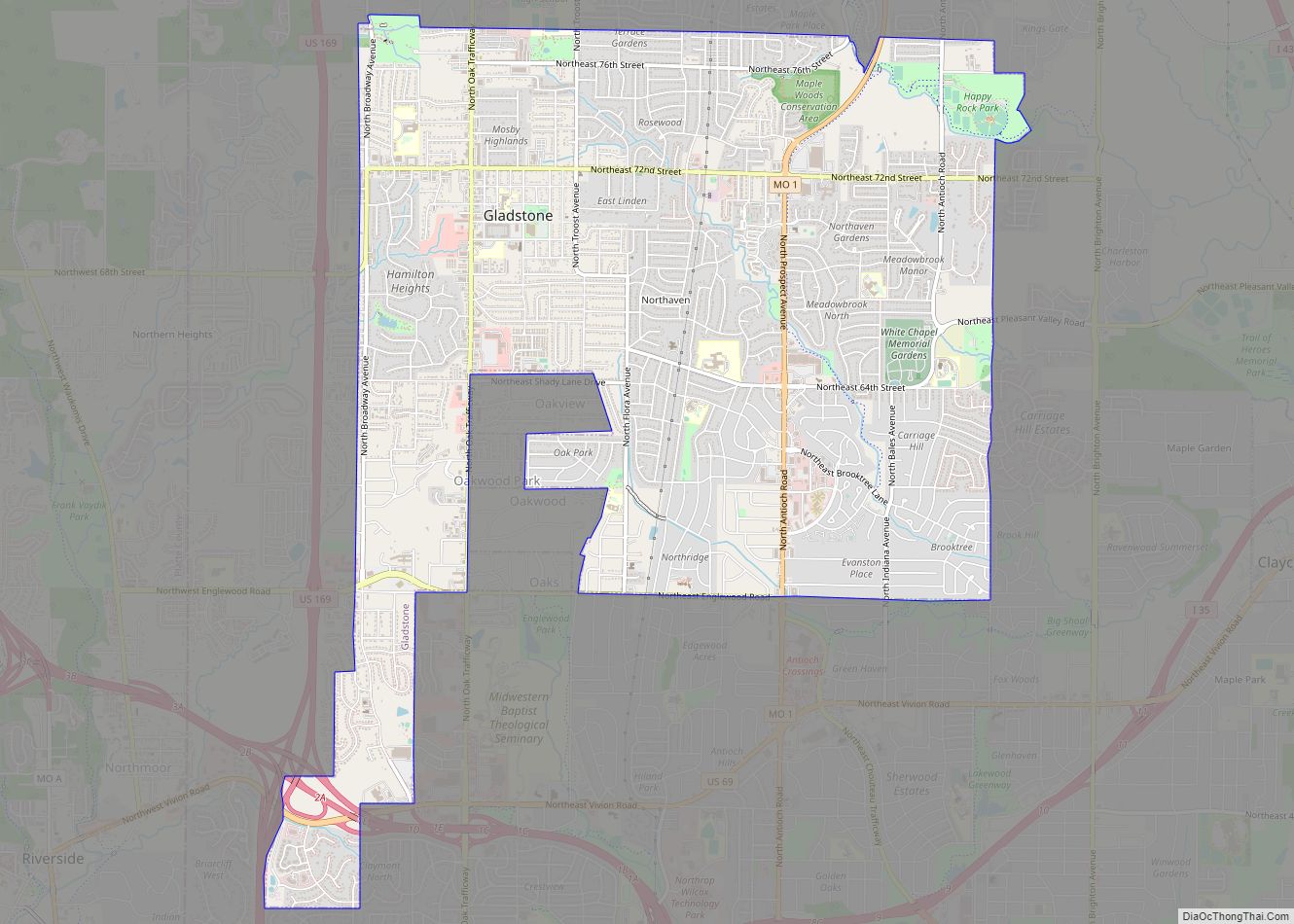 Map of Gladstone city, Missouri