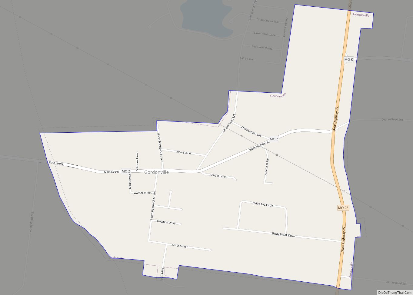 Map of Gordonville village, Missouri