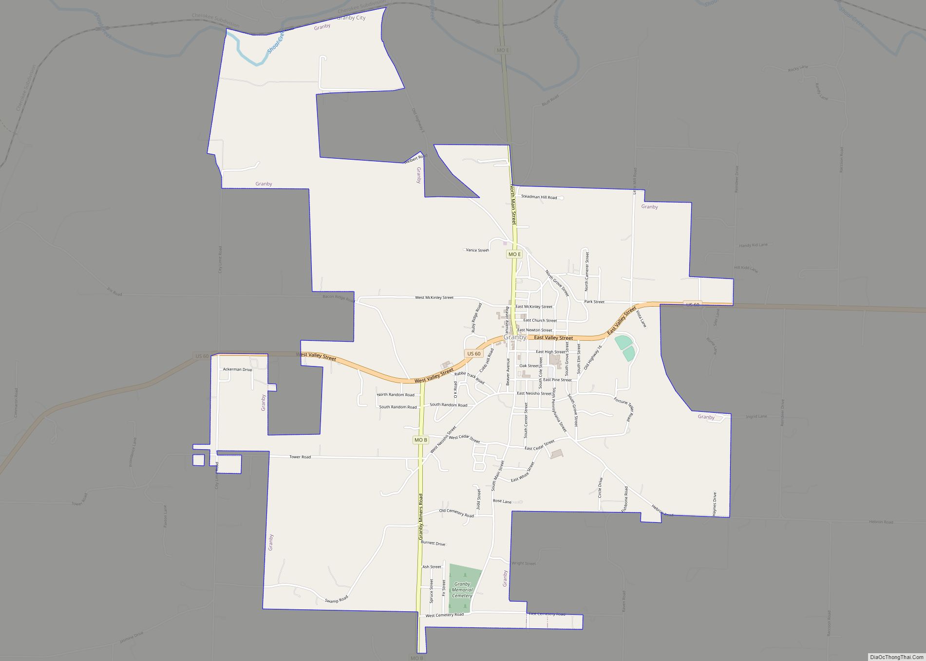 Map of Granby city, Missouri