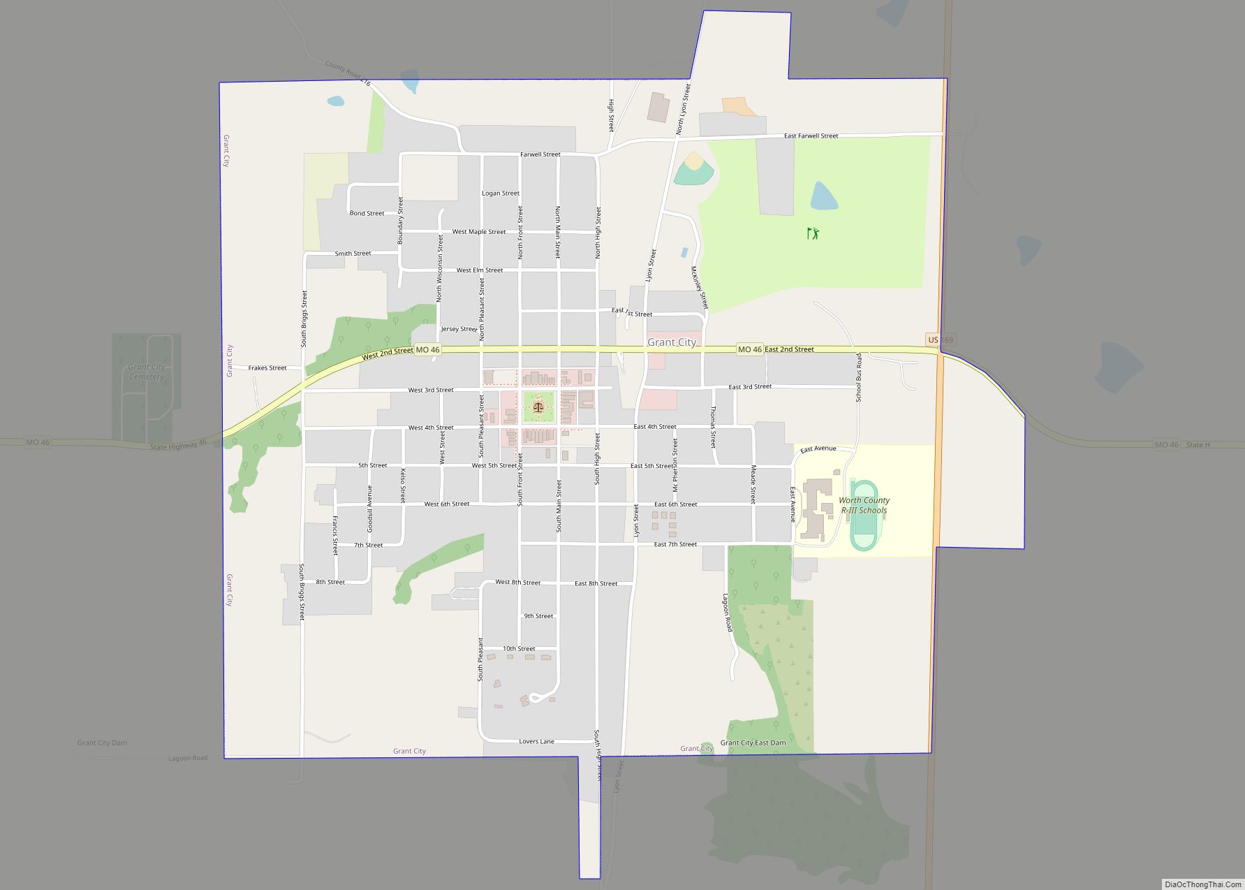 Map of Grant City town