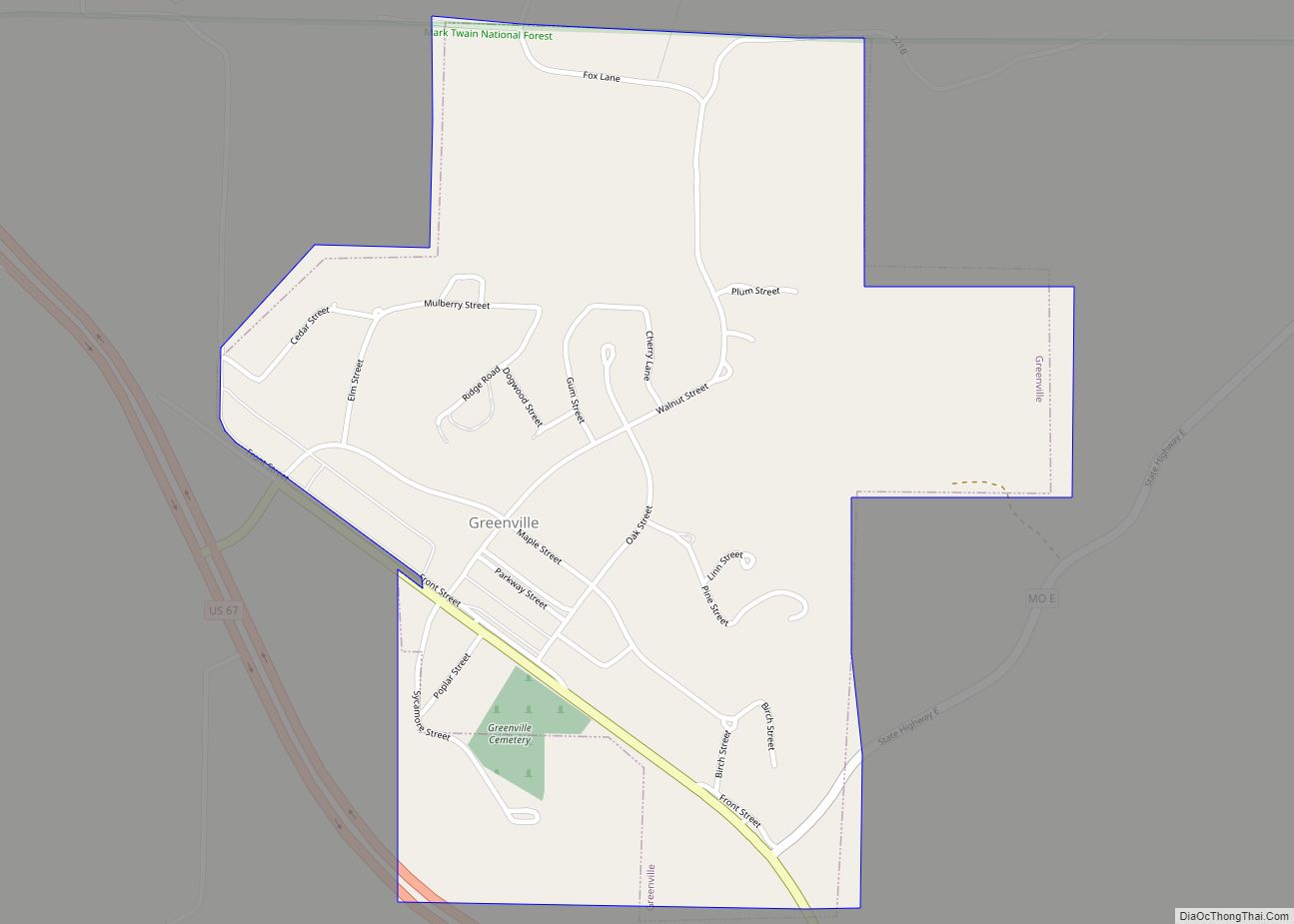 Map of Greenville city, Missouri