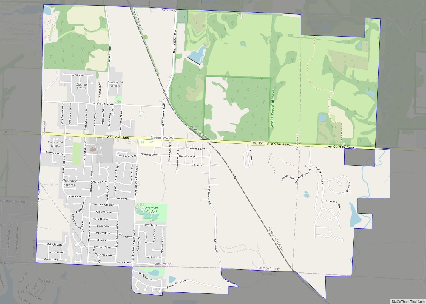 Map of Greenwood city, Missouri