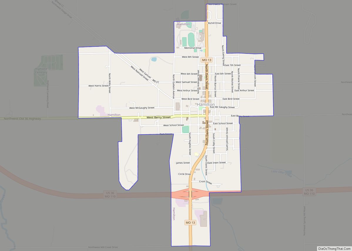Map of Hamilton city, Missouri