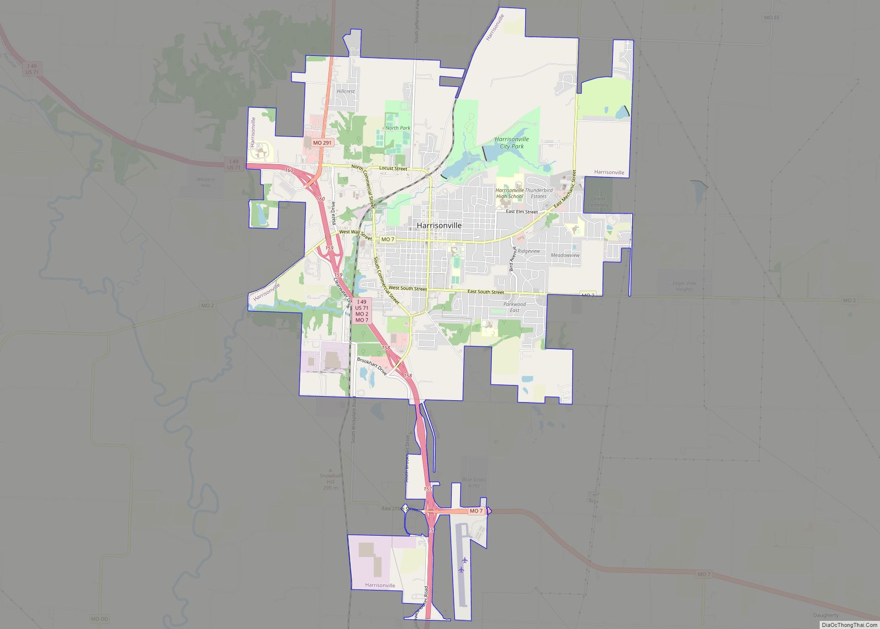 Map of Harrisonville city