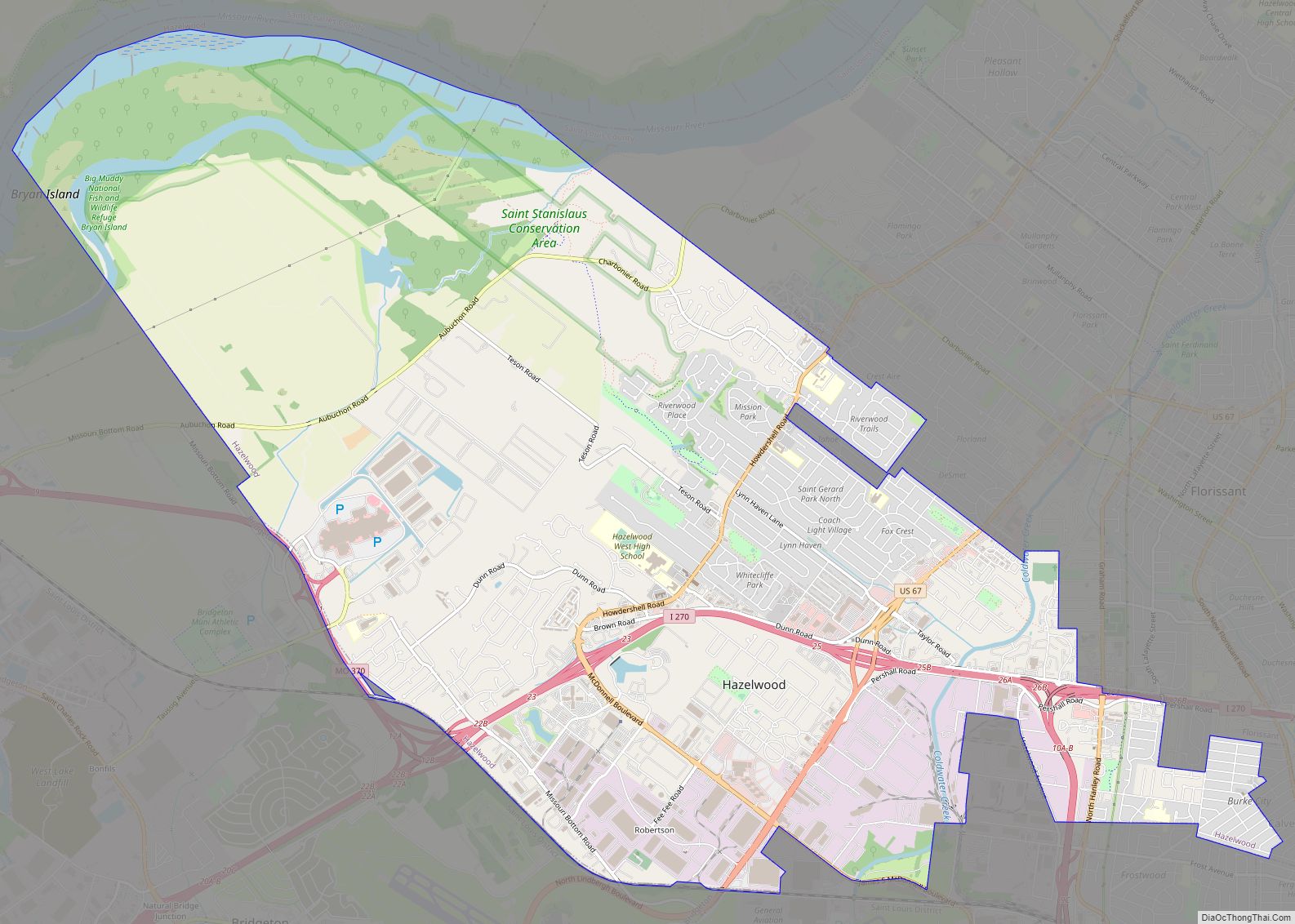 Map of Hazelwood city