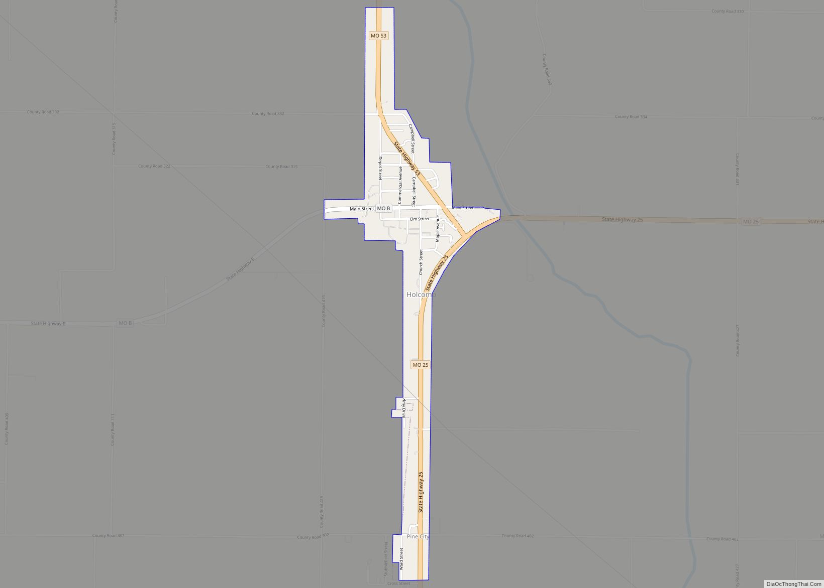 Map of Holcomb city, Missouri