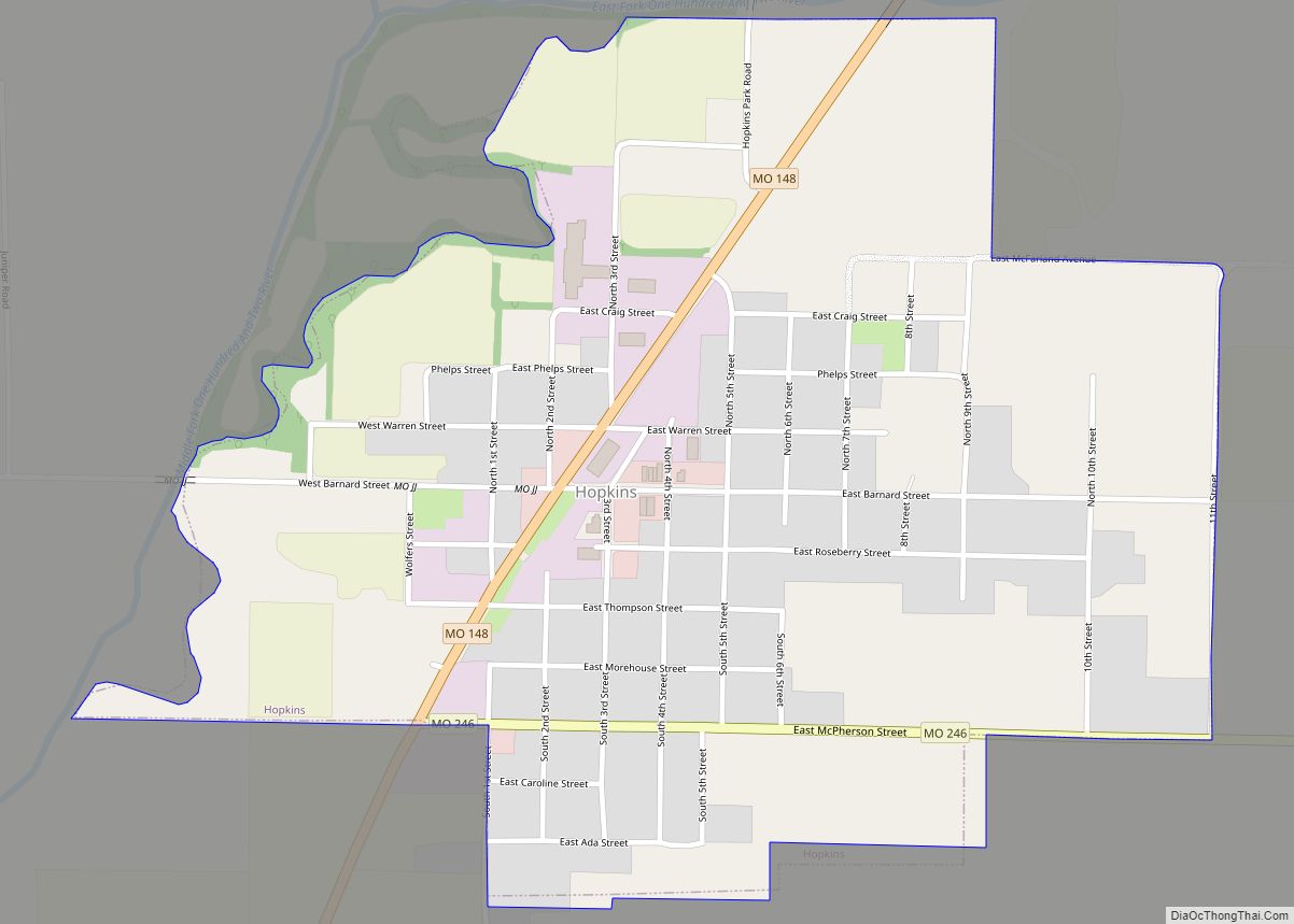 Map of Hopkins city, Missouri