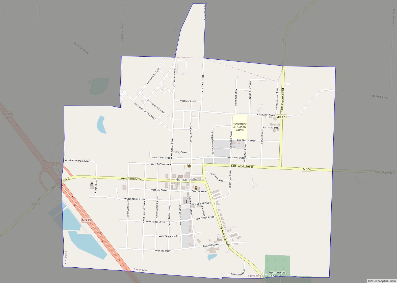 Map of Humansville city